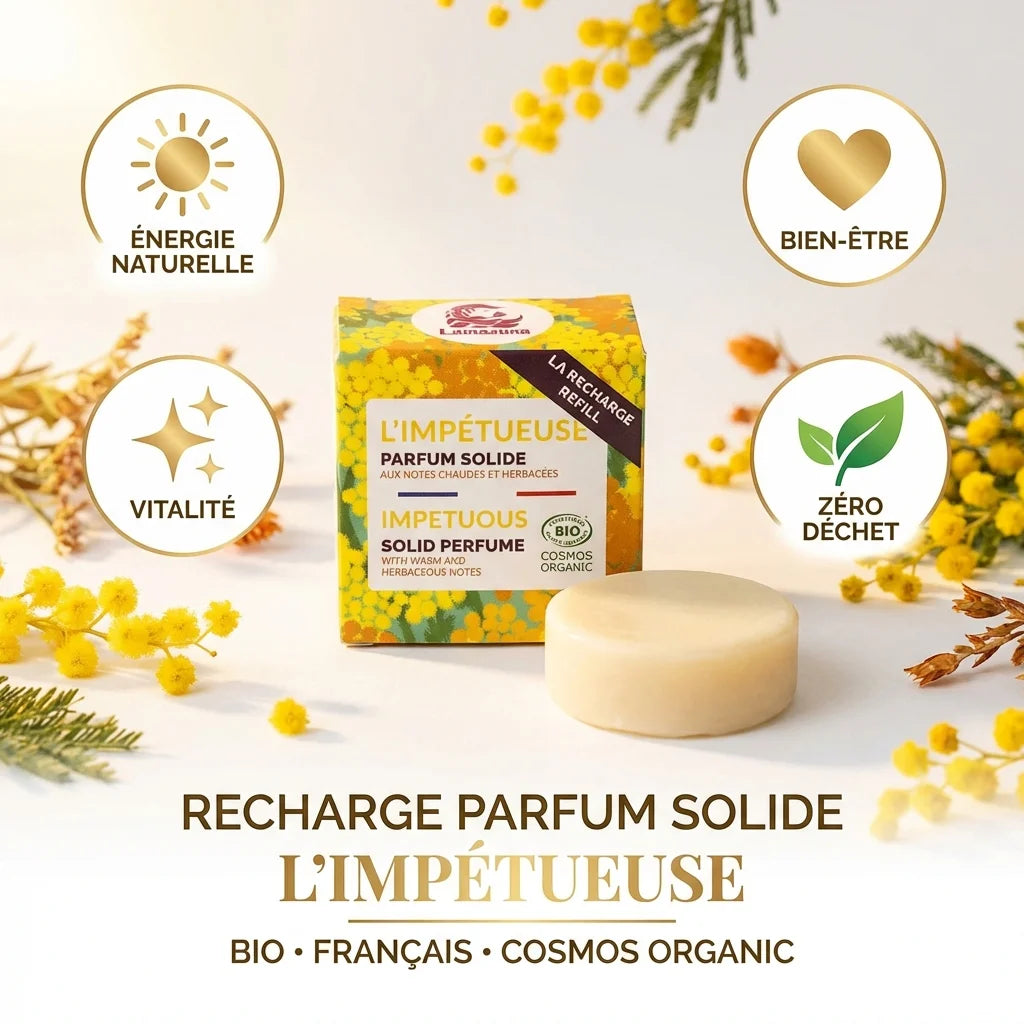 Recharge parfum solide L'Impétueuse Lamazuna 20ml bio avec bénéfices naturels zéro déchet