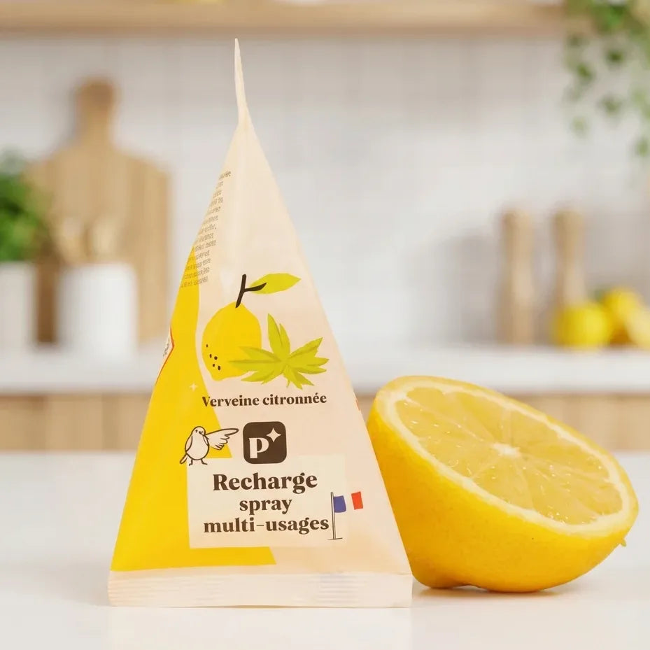 Recharge spray multi-usages Pimpant 50g en berlingot avec citron frais, nettoyant écologique