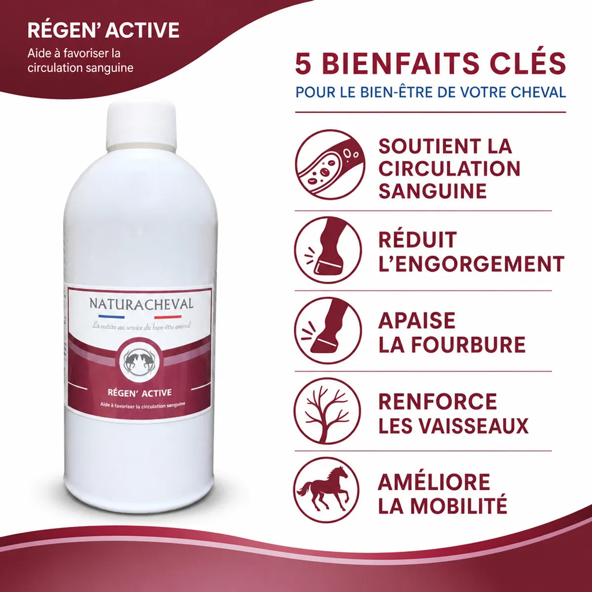 Régen' Active 500ml Naturacheval - Solution naturelle fourbure cheval avec bénéfices circulation
