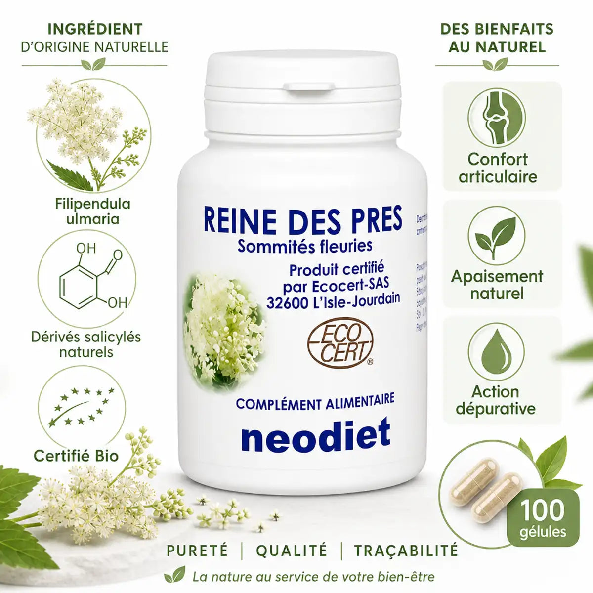 Reine des prés 100 gélules Vital Osmose - Complément articulaire bio certifié ECOCERT