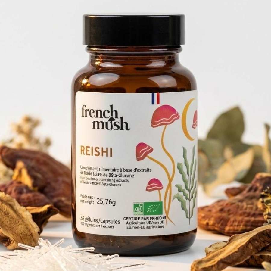 Une boite de 56 gélules de reishi de la marque French mush