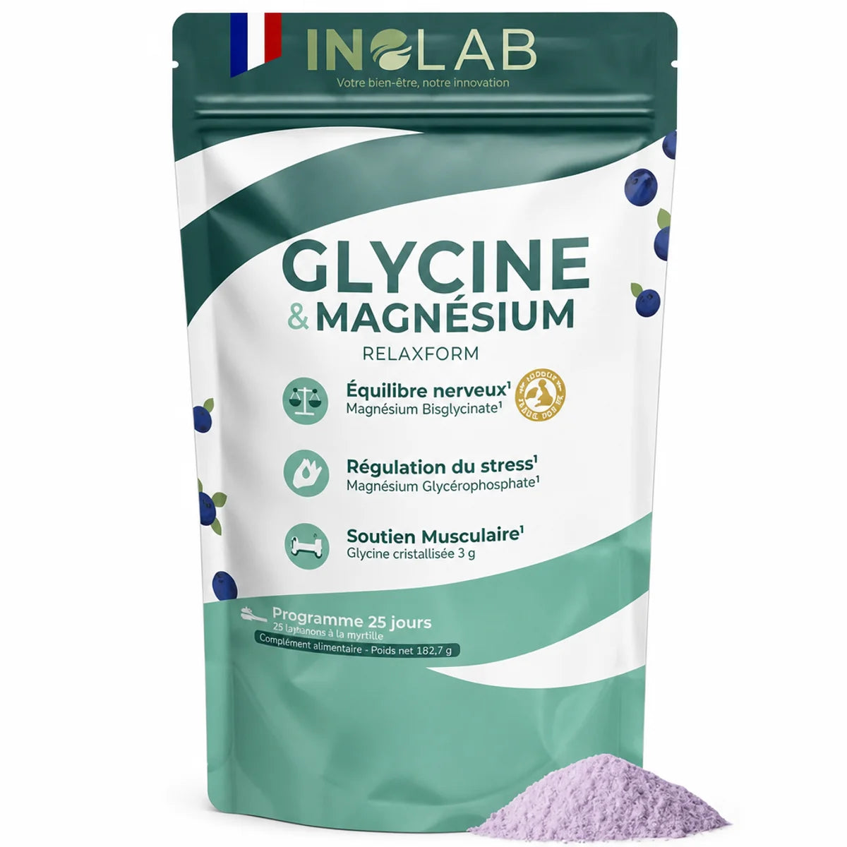 Relaxform Glycine et Magnesium 180g Inolab - Complément alimentaire en poudre