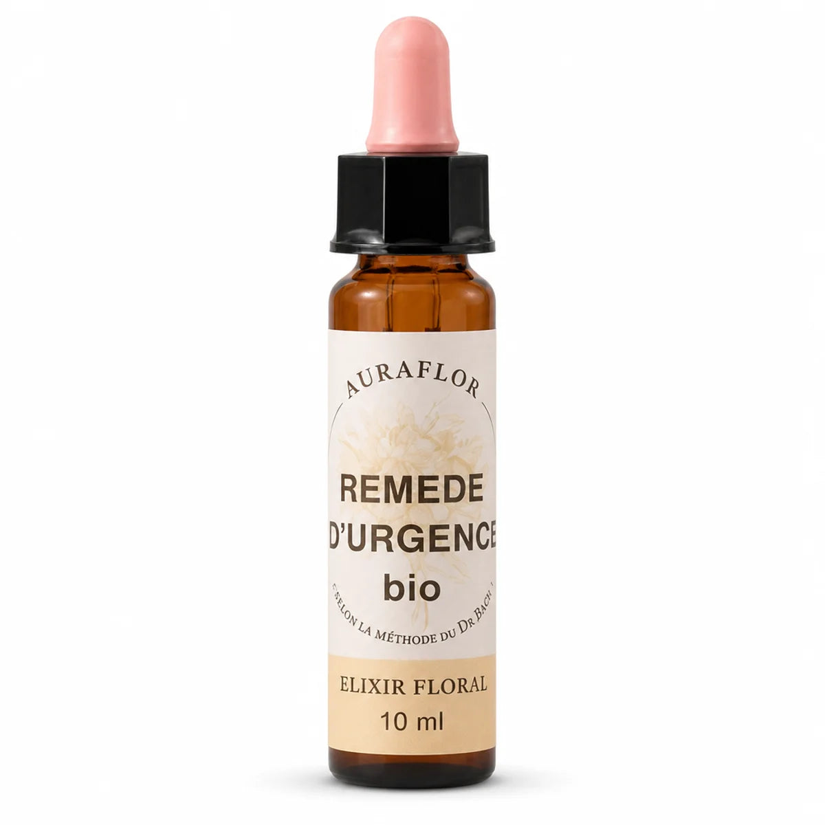 Flacon de Remède d'Urgence bio 10ml Dioter avec pipette, fond blanc, produit de bien-être naturel