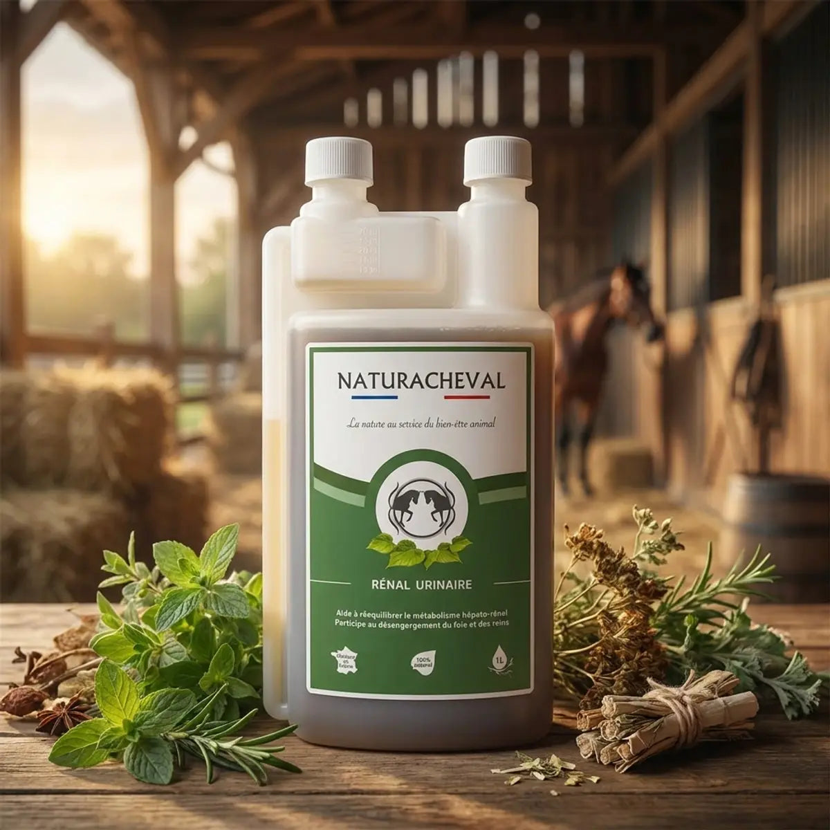 Renal'Urinaire Naturacheval 1L pour foie et reins du cheval avec herbes naturelles