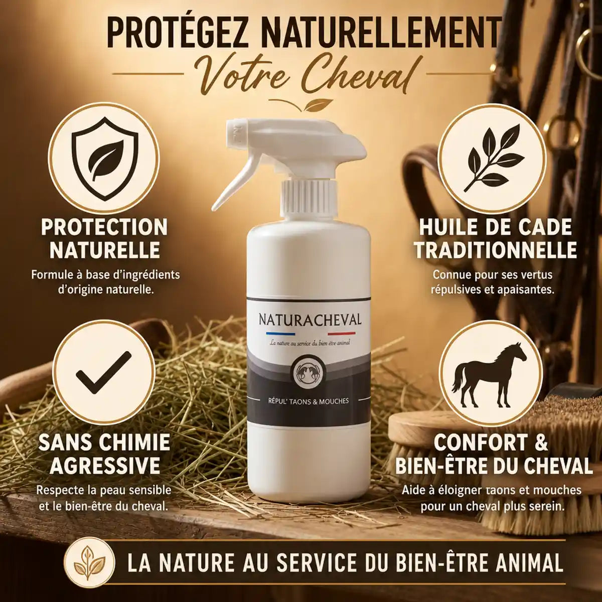 Répul' Taons & Mouches 500ml - Spray naturel à l'huile de cade pour chevaux