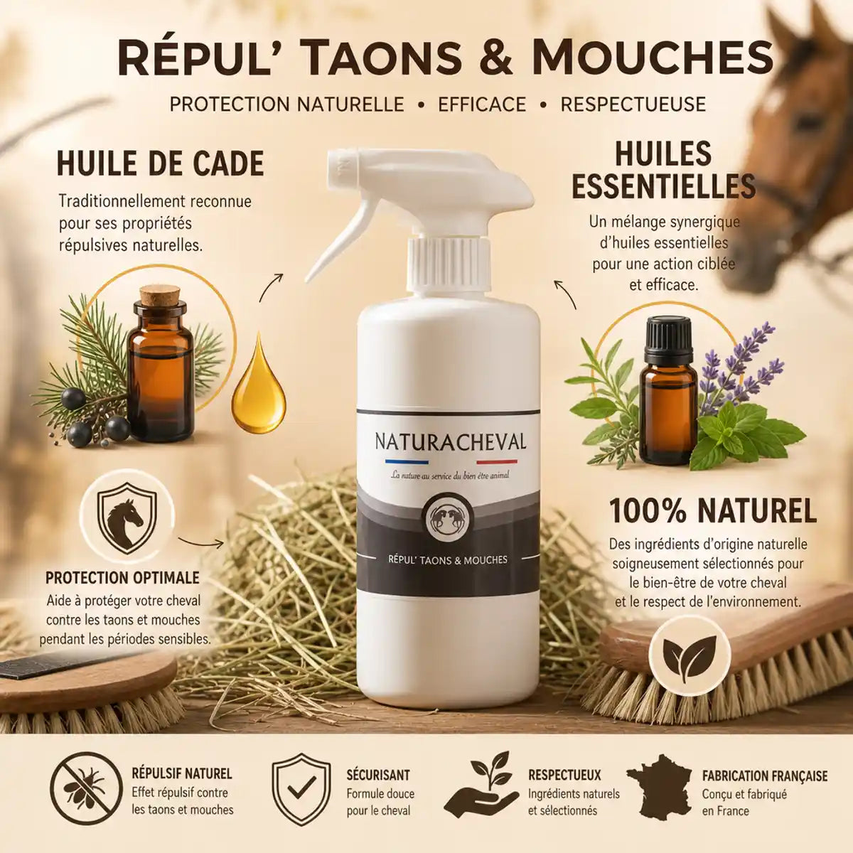 Spray répulsif Taons Mouches 500ml Naturacheval à base d'huile de cade naturelle