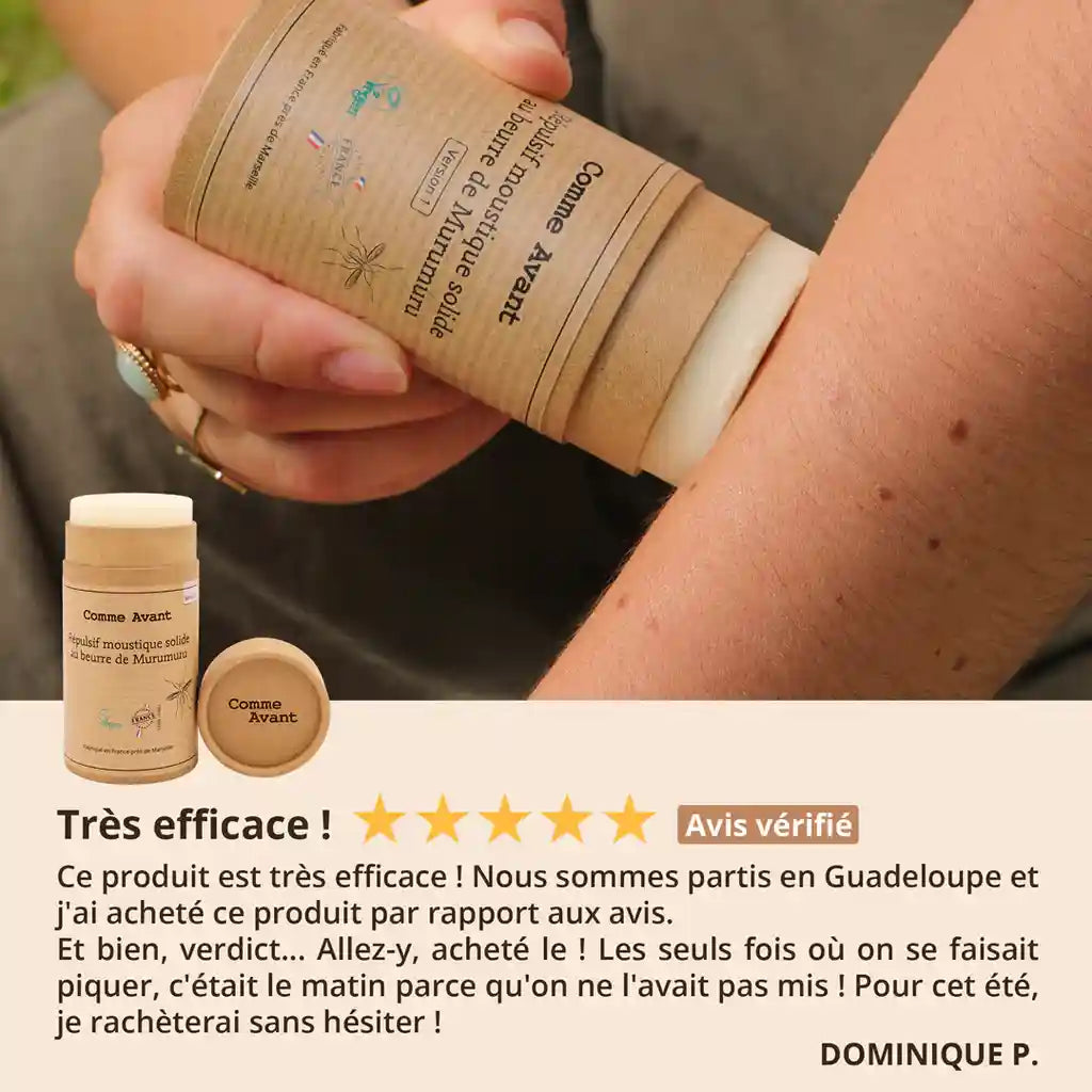 Les avis des clients à propos du Répulsif Moustique Solide au Beurre de Murumuru Comme Avant