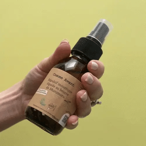 Vidéo d'utilisation et application du répulsif moustique liquide comme avant sur un bras