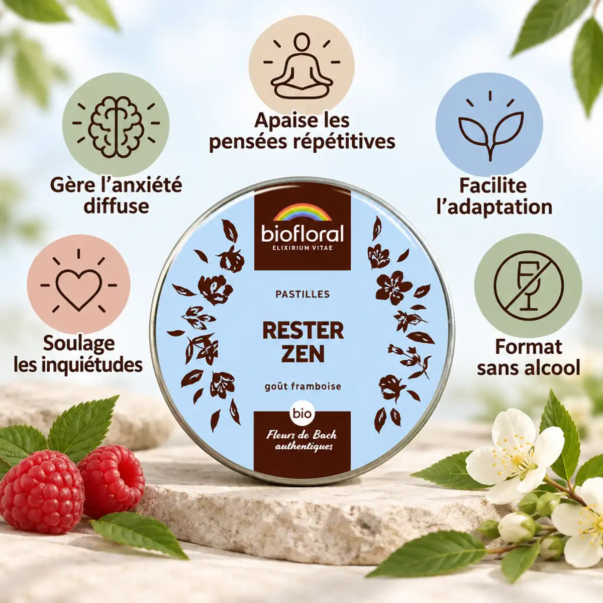 Rester Zen bio Biofloral - Fleurs de Bach pastilles apaisantes contre anxiété