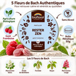 Biofloral Rester Zen pastilles fleurs de Bach bio, boîte métallique 50g, goût framboise sans alcool