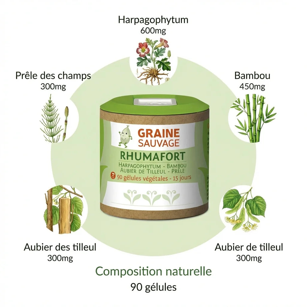 Rhumafort 90 gélules - Supplément articulaire avec Harpagophytum, Bambou, Tilleul et Prêle