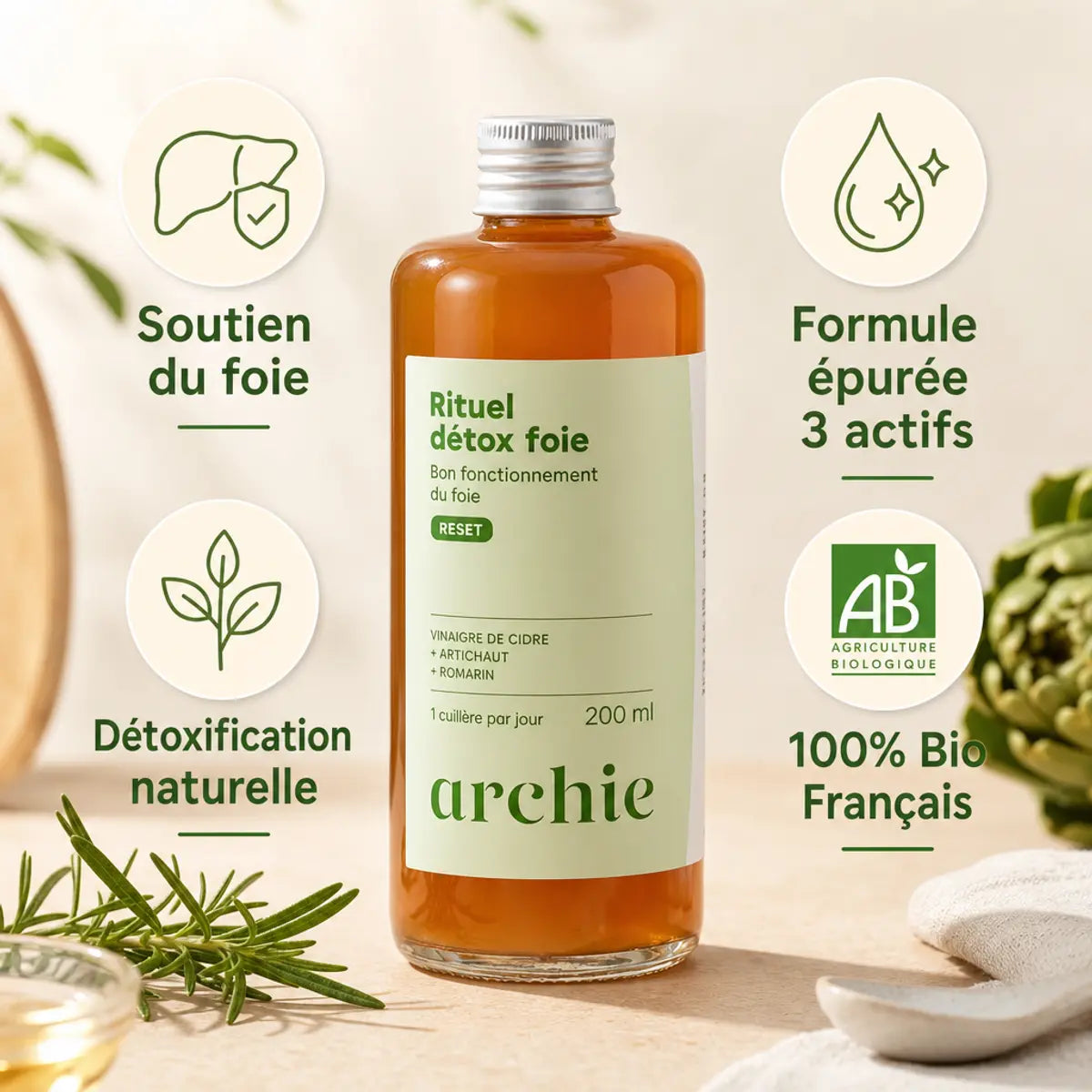 Rituel Foie Détox Bio Archie 200ml avec bénéfices détoxification naturelle et soutien hépatique