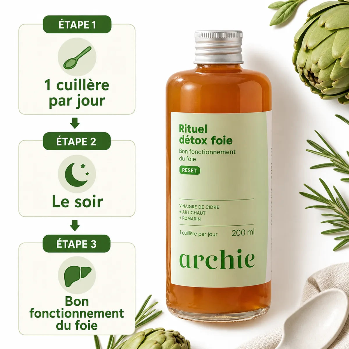 Rituel Foie Détox Bio 200ml Archie avec instructions posologie et ingrédients naturels
