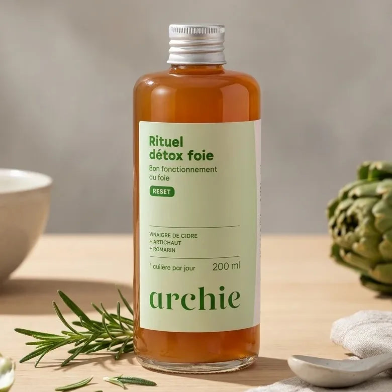 Rituel Foie Détox Bio Archie - bouteille produit bien-être avec herbes naturelles