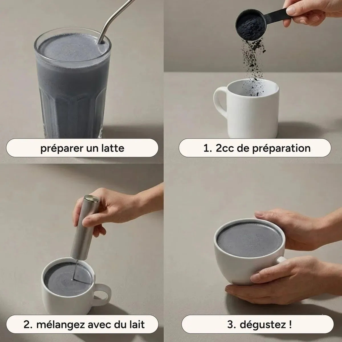 Rituel de préparation du black sésame latte de la marque nümorning