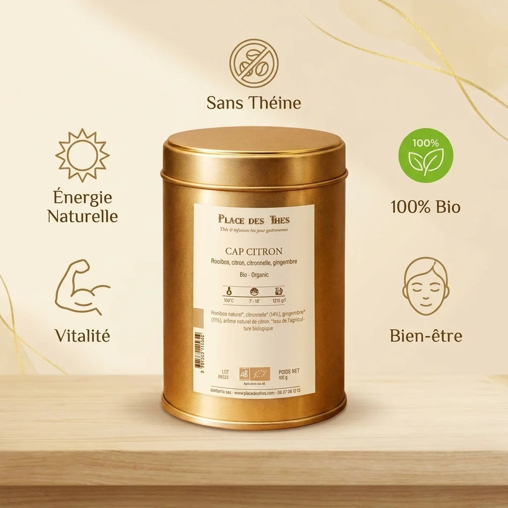 Rooibos Cap Citron Bio Place des Thés - Thé sans théine 100% bio pour énergie et bien-être