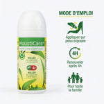 Roller anti-moustique MoustiCare 50ml avec mode d'emploi d'application sur peau exposée