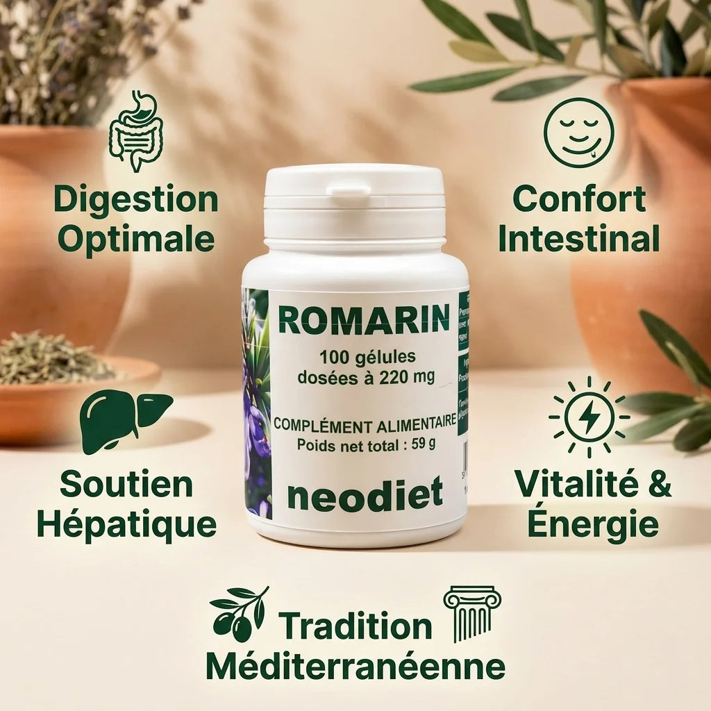 Neodiet Romarin 220mg gélules - Digestion, confort intestinal et vitalité méditerranéenne