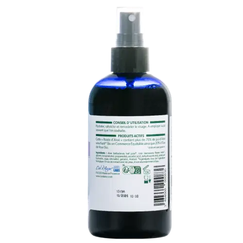 Vue de dos d'un flacon de rosée d'Aloé certifée Bio 250ml Pur'Aloé