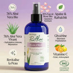 Rosée d'Aloé Bio 250ml Pur'Aloé bouteille verre bleu avec ingrédients naturels certifiés