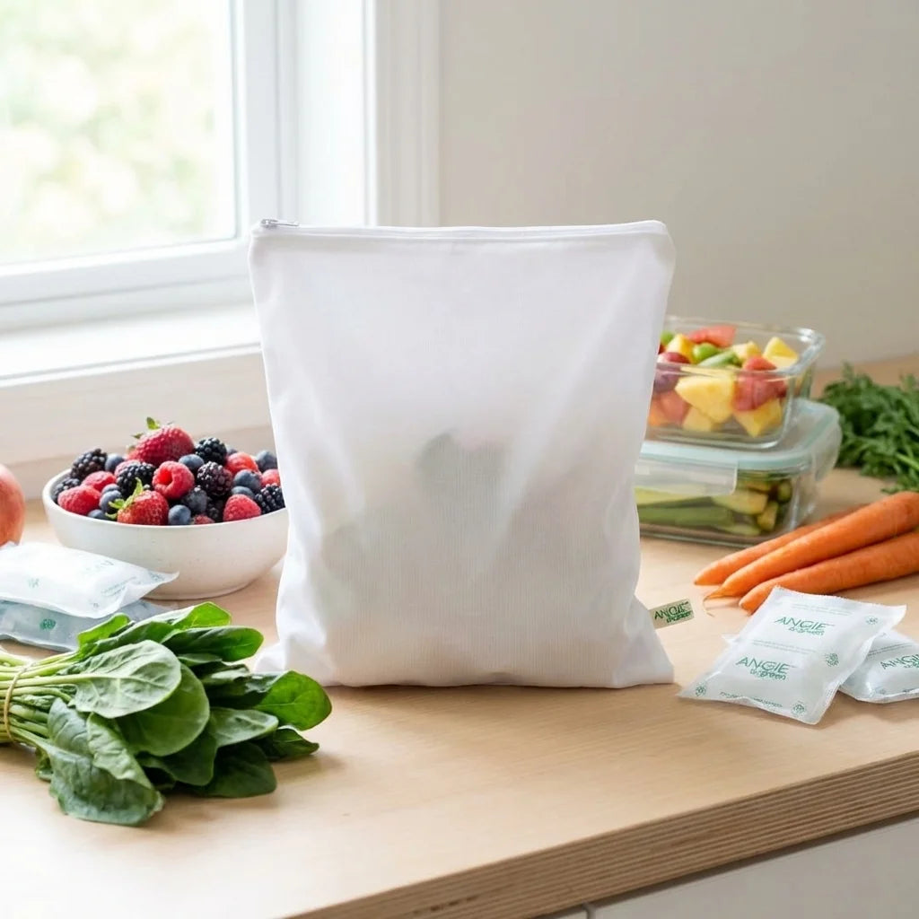 Sac de congélation réutilisable Angie Be Green taille M avec fruits frais et glaçons