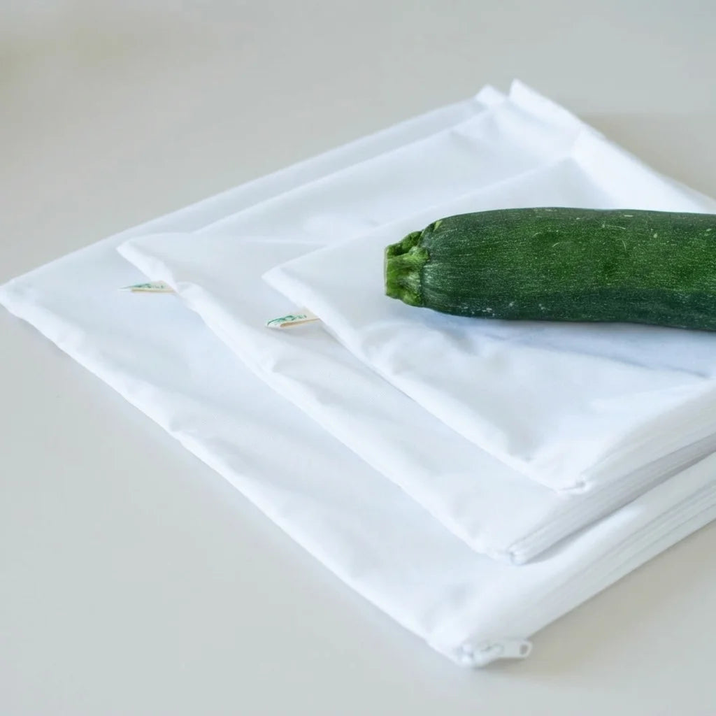 Sacs de congélation réutilisables Angie Be Green trio S/M/L avec courgettes fraîches