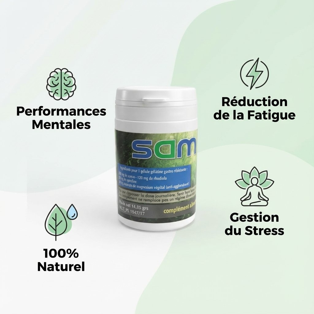 Samavance complément naturel fatigue stress avec bénéfices: réduction fatigue, gestion stress, performances mentales