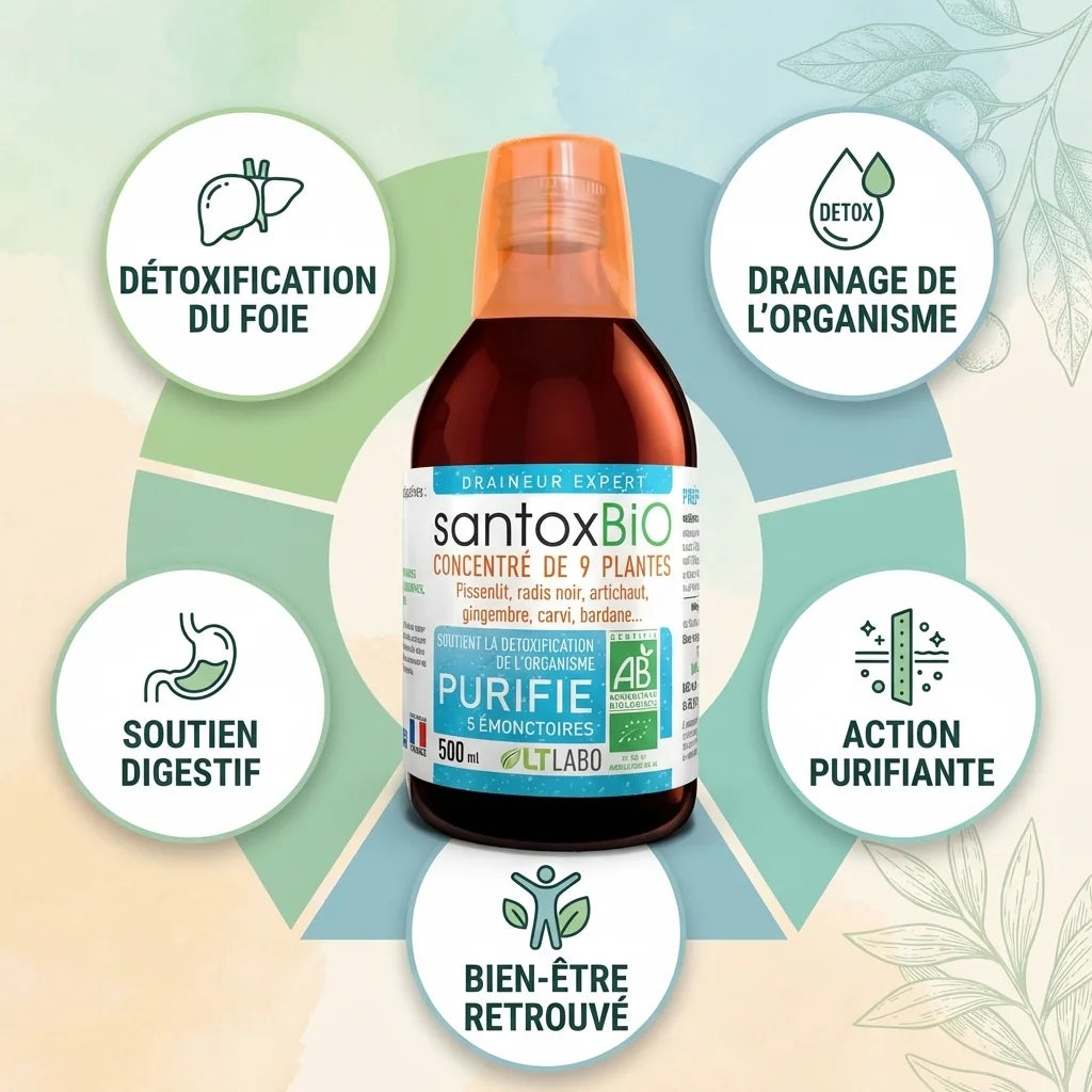Santox Buvable Bio 500ml LT Labo avec bénéfices détoxification foie et drainage organisme