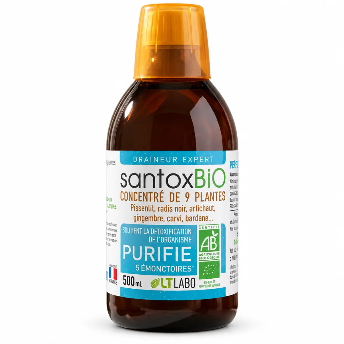 Santox Buvable Bio 500ml - Draineur Expert certifié AB en bouteille verre ambré