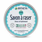 Savon à raser au lait de chèvre bio Antheya 90g en boîte turquoise