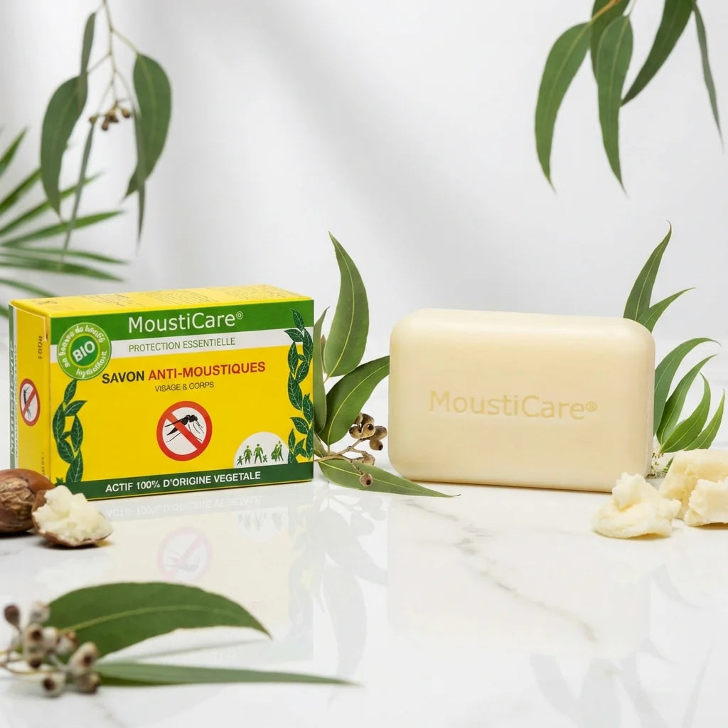 Savon anti-moustiques bio MoustiCare 100g avec feuilles eucalyptus et beurre karité