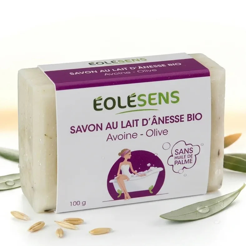 Savon bio lait d'ânesse Eolesens avoine olive 100g avec ingrédients naturels