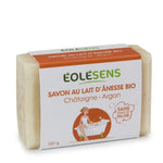 Savon bio Eolesens au lait d'ânesse châtaigne argan 100g sur fond blanc