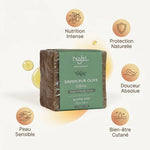 Savon Najel 100% huile d'olive 190g avec bénéfices : nutrition, protection naturelle et douceur