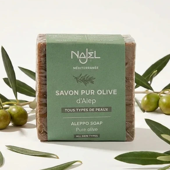 Savon d'Alep Najel 100% huile d'olive 190g avec branches d'olives fraiches