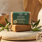 Savon d'Alep Najel 12% huile de baies de laurier 100g dans un décor spa wellness naturel