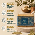 Savon d'Alep 35% Laurier Al Bara 200g avec guide d'utilisation en 4 étapes