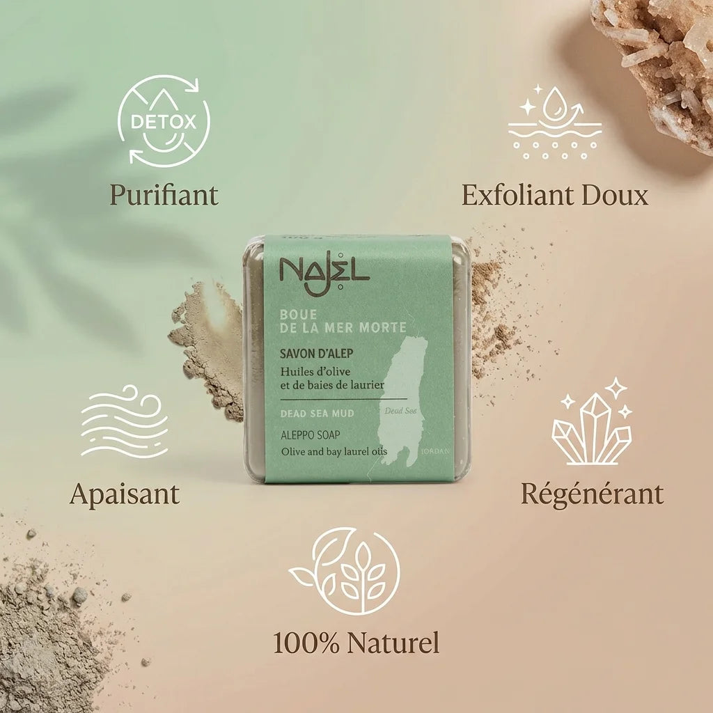 Savon d'Alep Najel boue Mer Morte 100g - purifiant exfoliant naturel