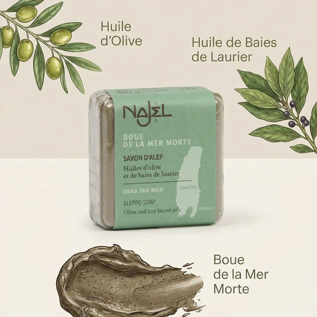 Savon d'Alep Najel Boue Mer Morte 100g avec huile olive et laurier