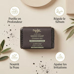 Savon d'Alep Najel charbon bio 100g avec bénéfices purifie sébum nourrit apaise