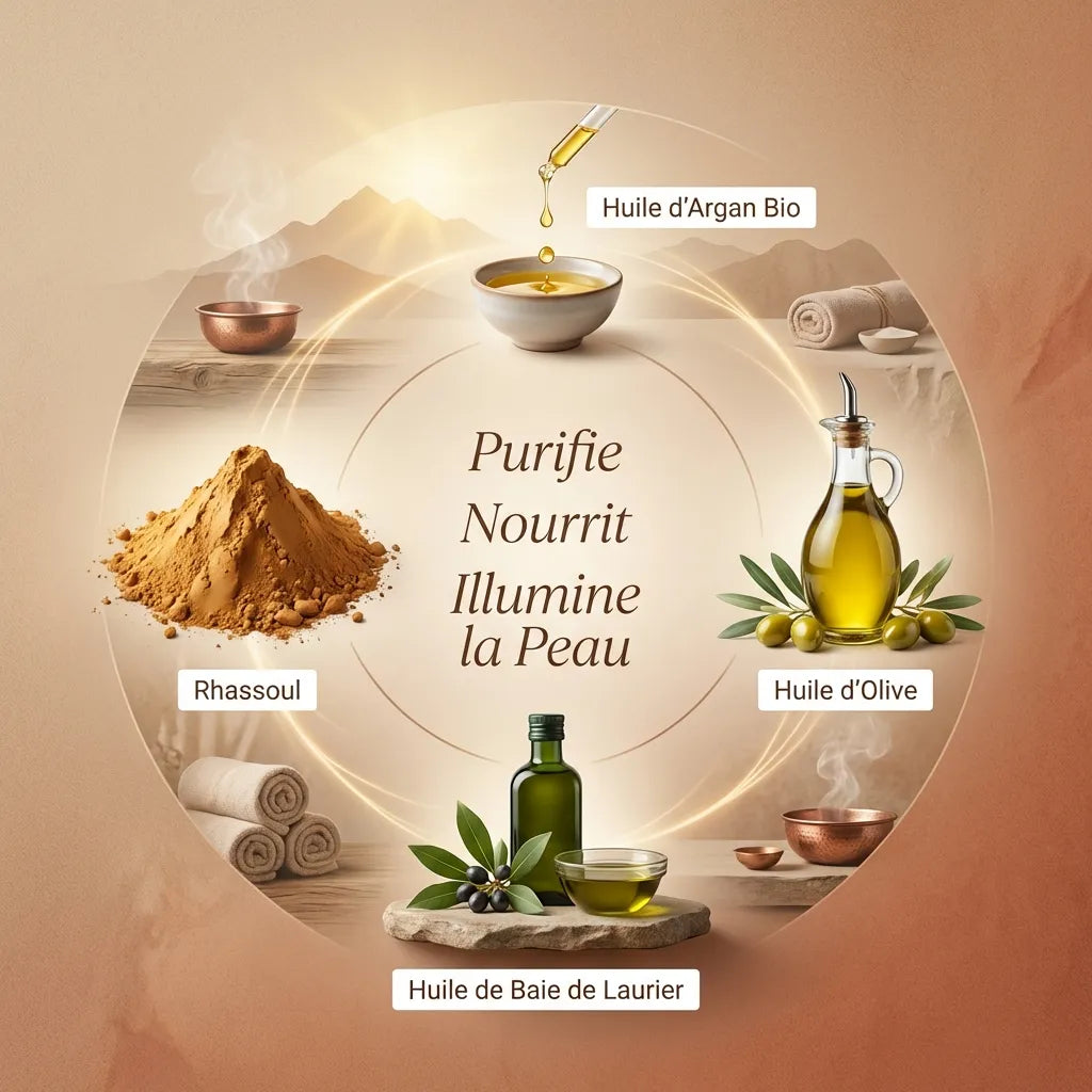 Savon d'Alep Najel au Rhassoul et huile d'argan bio - ingrédients naturels
