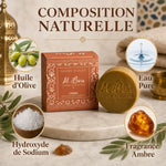 Savon d'Alep Al Bara ambre avec composition naturelle huile d'olive, eau pure et fragrance