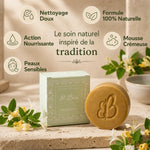 Savon d'Alep Chèvrefeuille Al Bara avec bénéfices : formule naturelle, nettoyage doux et action nourrissante