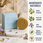 Savon d'Alep Iris Al Bara avec ingrédients naturels : huile d'olive, laurier et iris