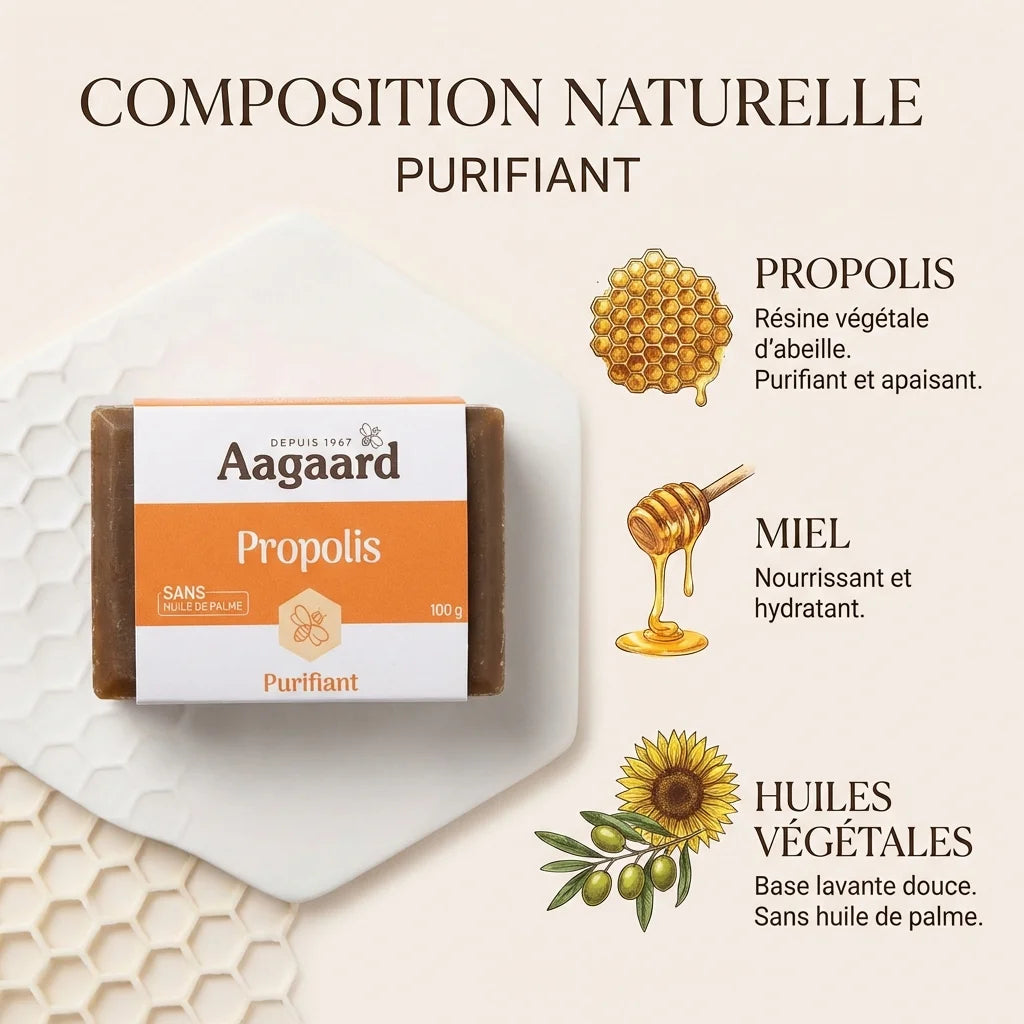 Savon Propolis Aagaard 100g avec ingrédients naturels et composition sans huile de palme