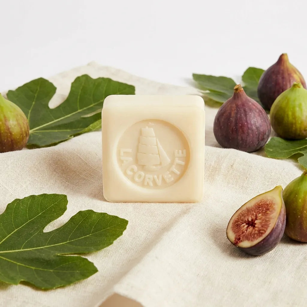 Savon de Marseille bio feuille de figuier La Corvette 100g avec feuilles et figues fraiches