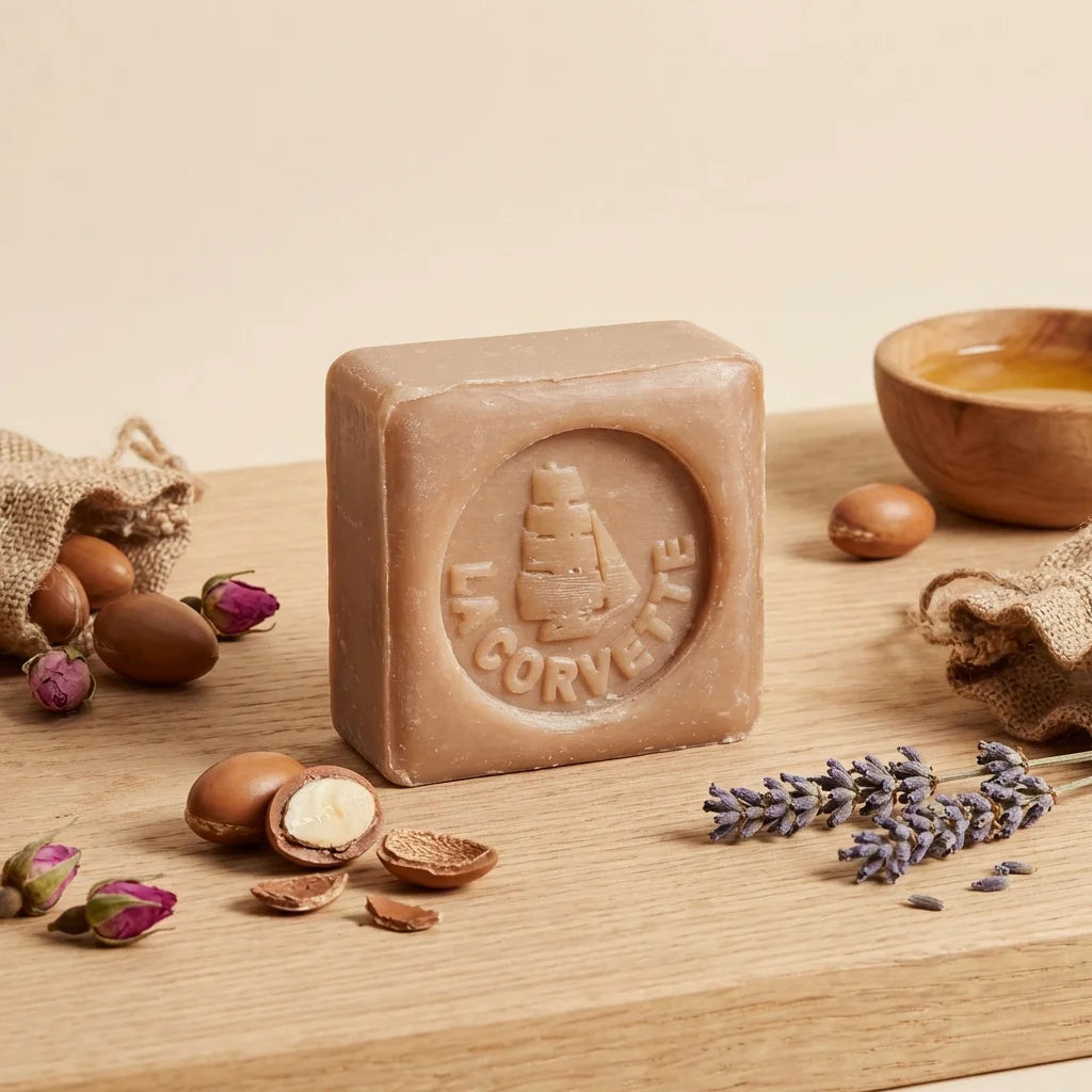 Savon de Marseille douceur bio La Corvette à l'huile d'argan 100g avec noix d'argan