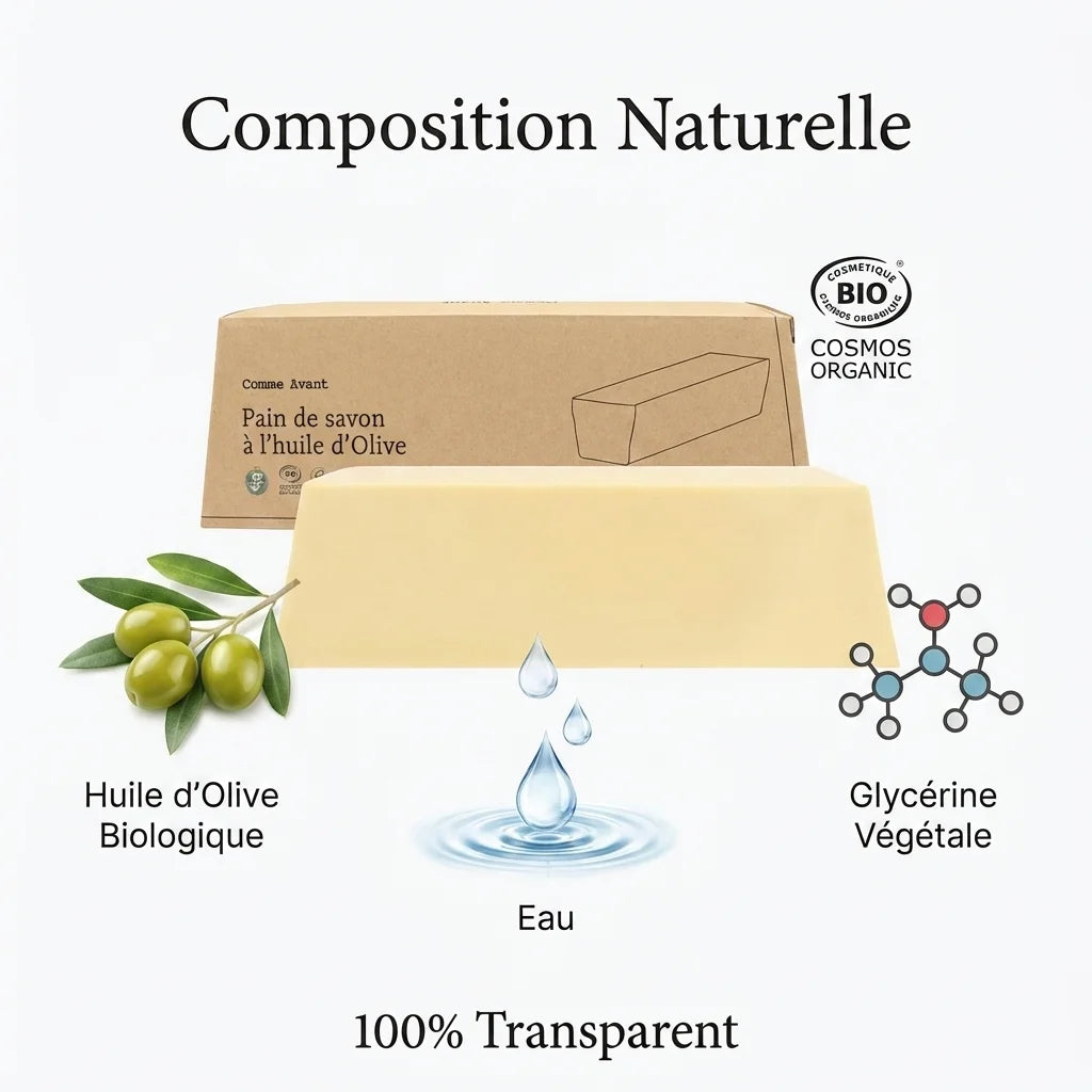 Savon Comme Avant à l'huile d'olive biologique 1 kg avec ingrédients naturels et certifications