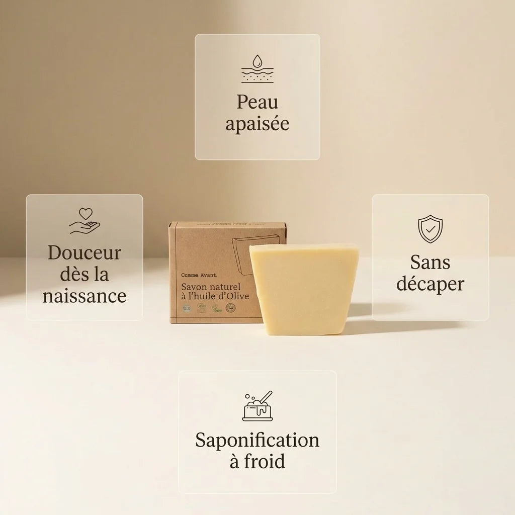 Savon Comme Avant huile d'olive bio 100g, doux dès la naissance, saponification à froid