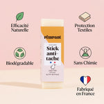 Savon détachant artisanal Pimpant au fiel de boeuf avec icônes bénéfices naturels et biodégradables